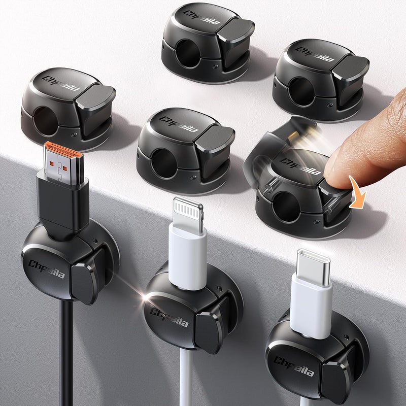 Chfeila 8Pack Cord Organizer [Dual Spring & Clasp, Max Secure] Cable Clips - Cable Management, Adhesive Phone Charging Wire Holder for Nightstand/Wall, Home Office Desk Accessories Decor Essentials - Image 1